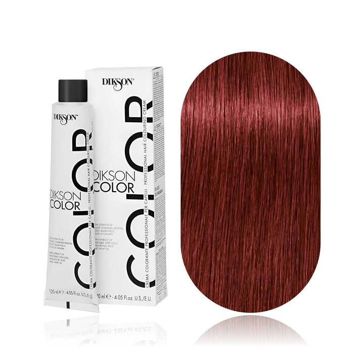 Dikson Color 6.66 Dark Blonde Intense Red permanent hair color tube, box and hair swatch
