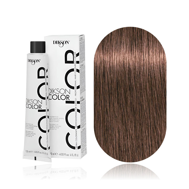 Dikson Color 6.7 Dark Blonde Brown permanent hair color tube, box and hair swatch