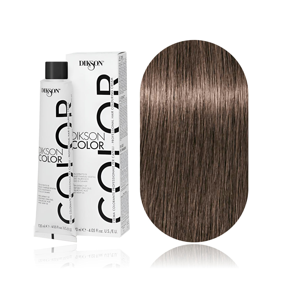 Dikson Color 7.0 Blonde permanent hair color tube, box and hair swatch