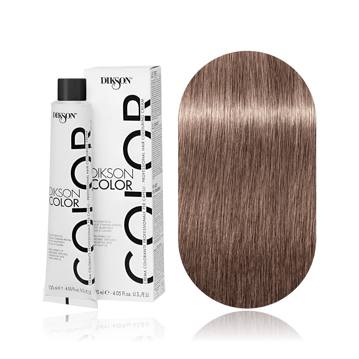Dikson Color 7.13 Blonde Beige permanent hair color tube, box and hair swatch