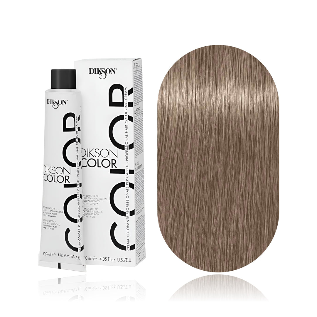Dikson Color 8.0 Light Blonde permanent hair color tube, box and hair swatch
