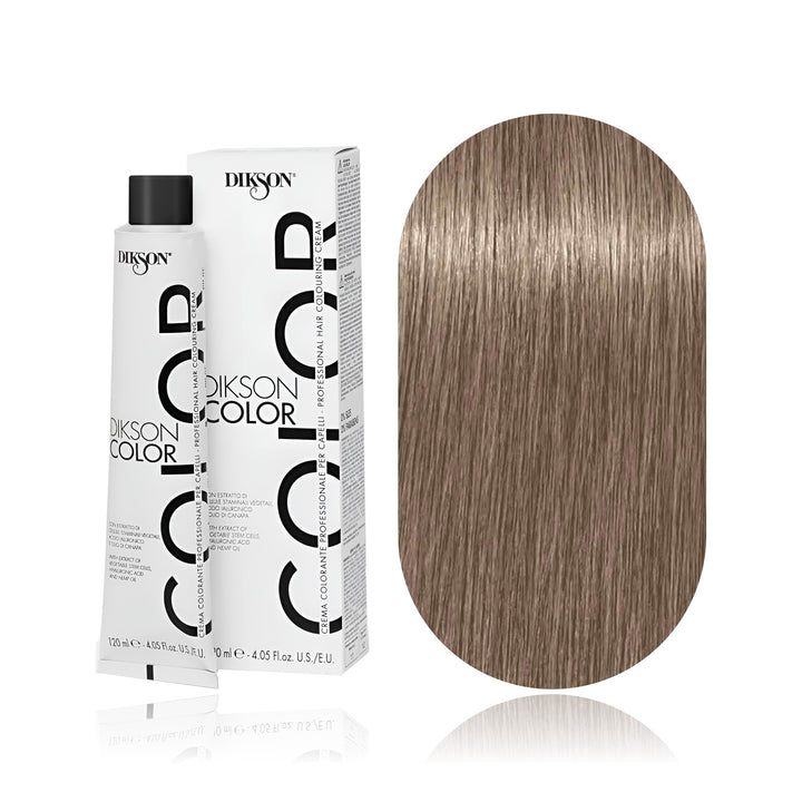 Dikson Color 8.0 Light Blonde permanent hair color tube, box and hair swatch