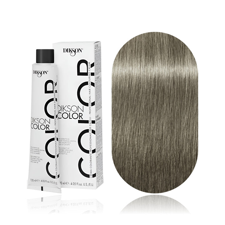 Dikson Color 8.1 Light Blonde Ash permanent hair color tube, box and hair swatch