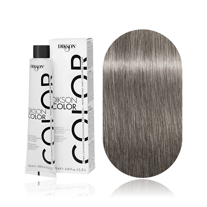 Dikson Color 8.11 Light Blonde Intense Ash permanent hair color tube, box and hair swatch
