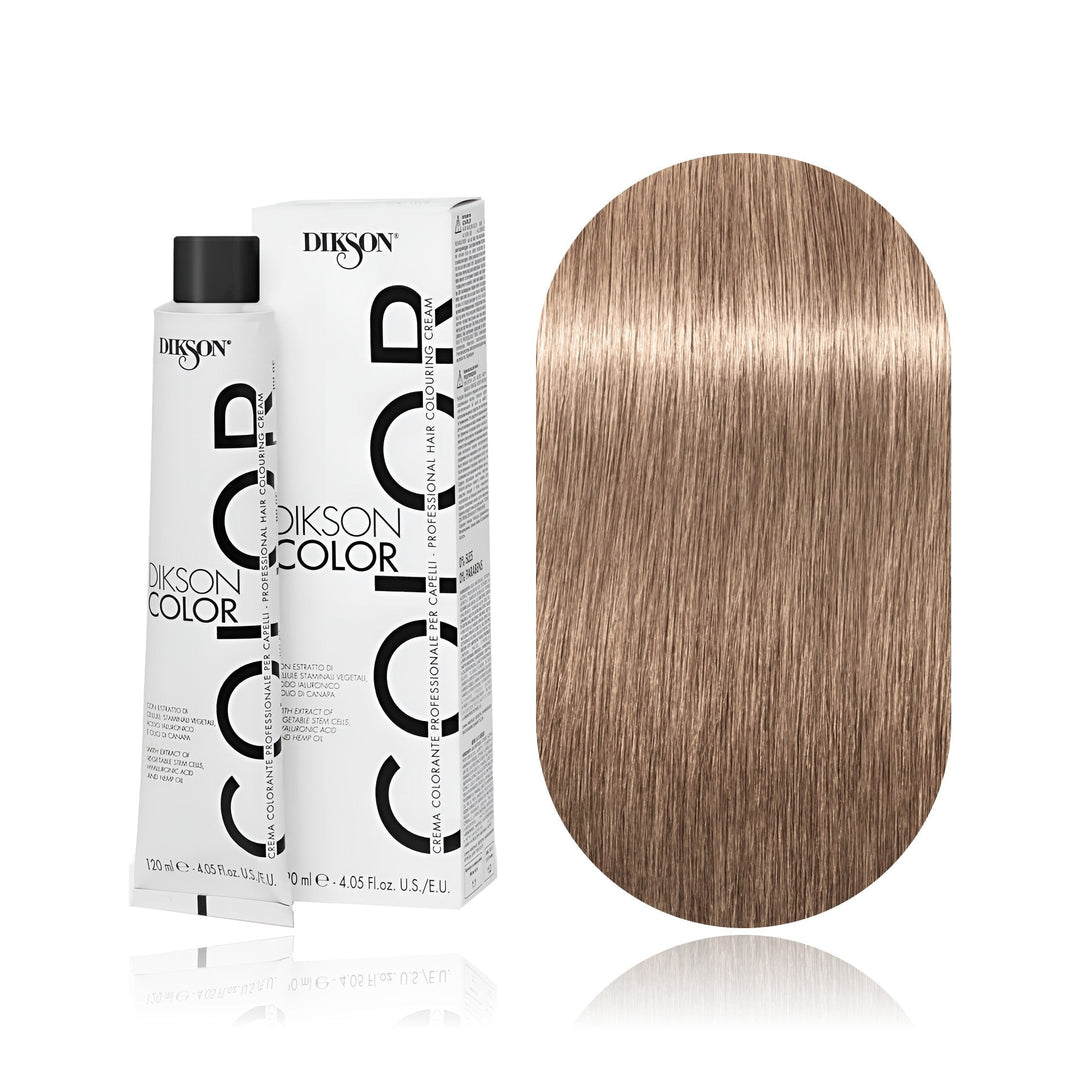 Dikson Color 8.13 Light Blonde Beige permanent hair color tube, box and hair swatch