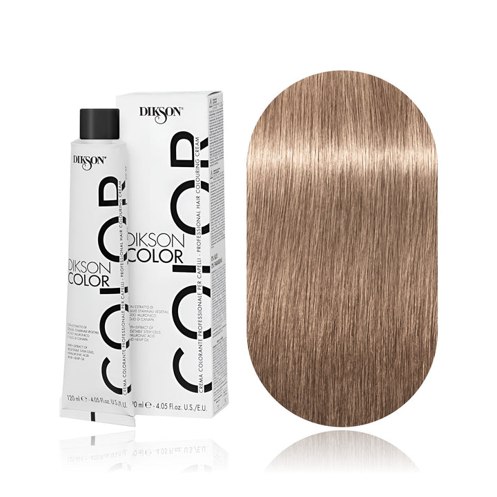 Dikson Color 8.13 Light Blonde Beige permanent hair color tube, box and hair swatch