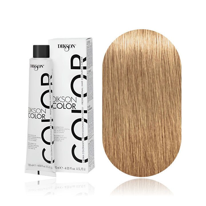 Dikson Color 8.3 Light Blonde Golden permanent hair color tube, box and hair swatch