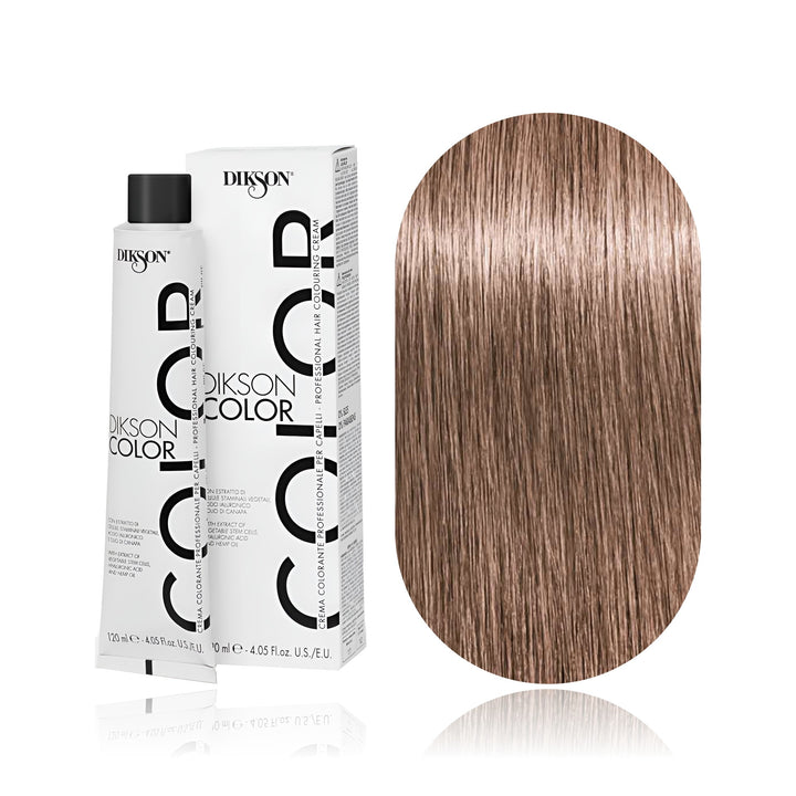 Dikson Color 8.7 Light Blonde Brown permanent hair color tube, box and hair swatch