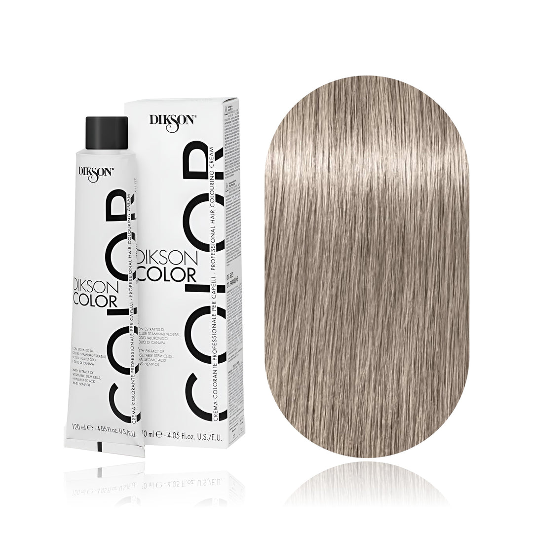 Dikson Color 9.0 Very Light Blonde permanent hair color tube, box and hair swatch