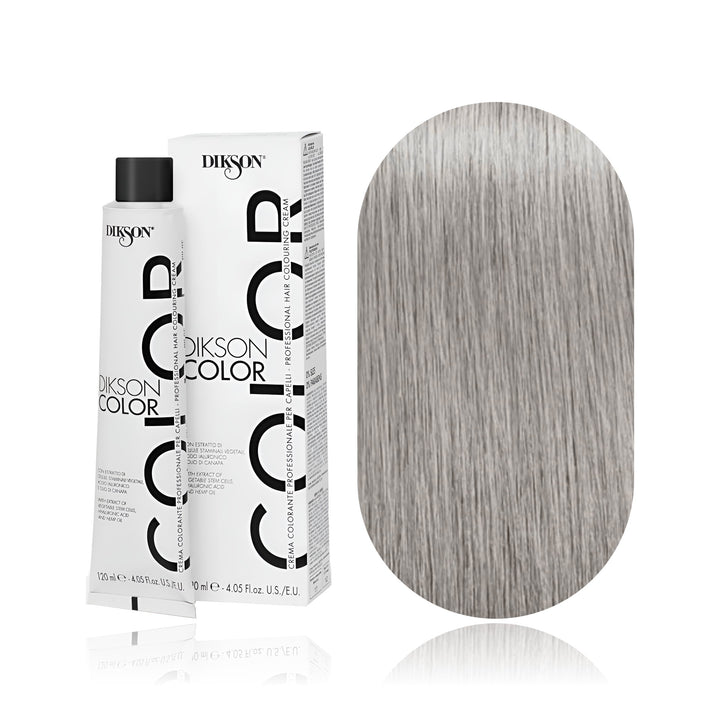 Dikson Color 9.11 Very Light Blonde Intense Ash permanent hair color tube, box and hair swatch