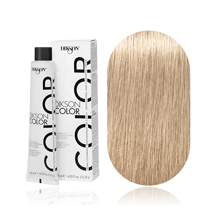 Dikson Color 9.3 Very Light Blonde Golden permanent hair color tube, box and hair swatch