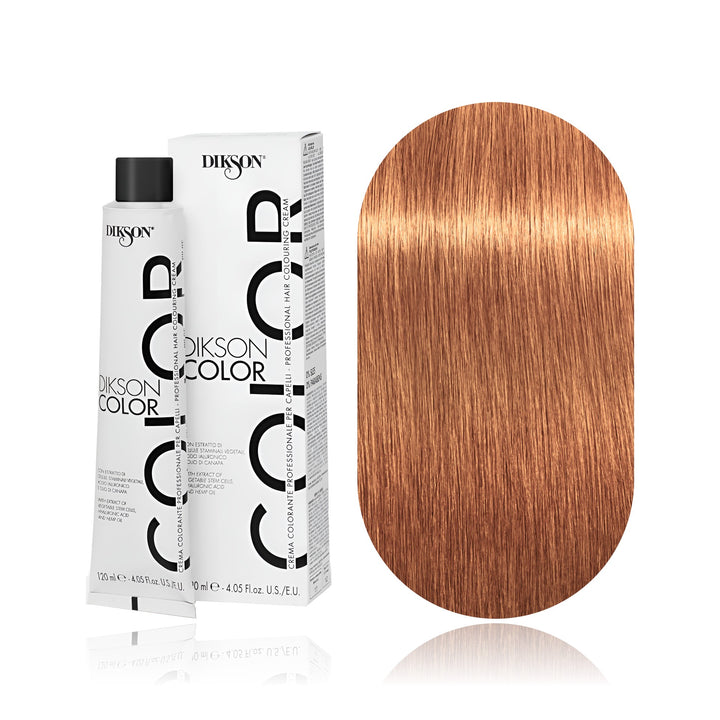 Dikson Color 9.42 Very Light Blonde Cognac permanent hair color tube, box and hair swatch