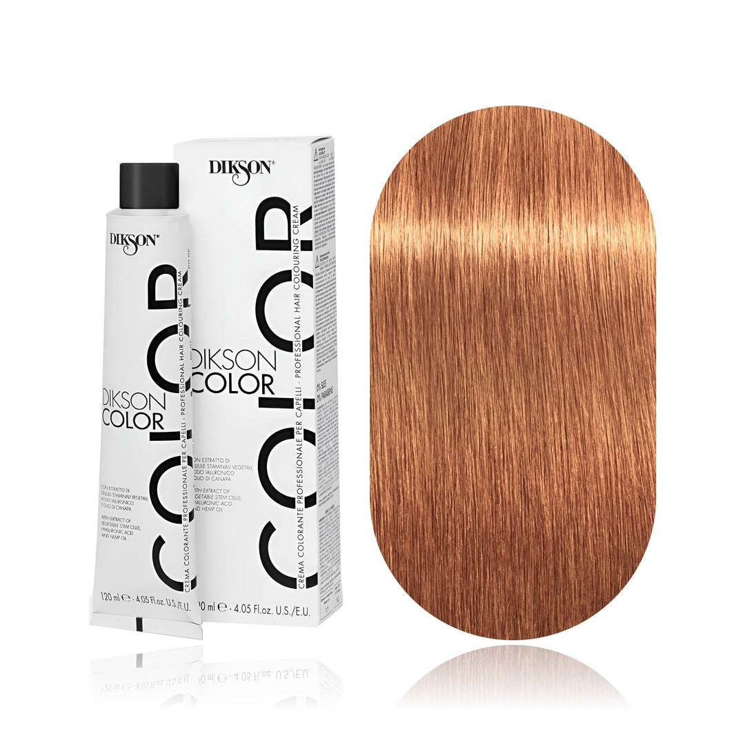 Dikson Color 9.42 Very Light Blonde Cognac permanent hair color tube, box and hair swatch