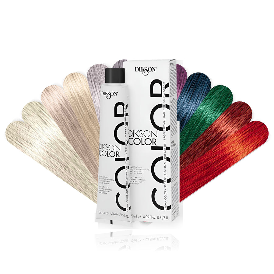 Dikson Color tube and box with superlighteners, toners and correctors shade fan