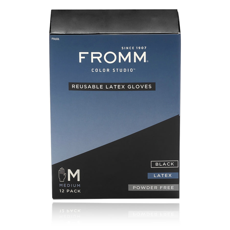 Fromm Color Studio Reusable Black Latex Gloves Medium 12 Pack