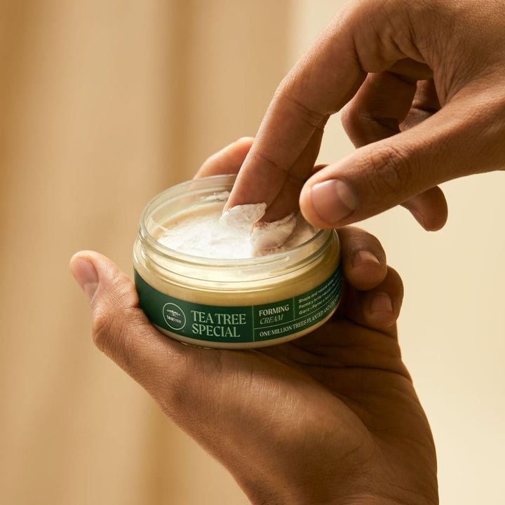 Paul Mitchell Tea Tree Forming Cream - scooping cream from the jar