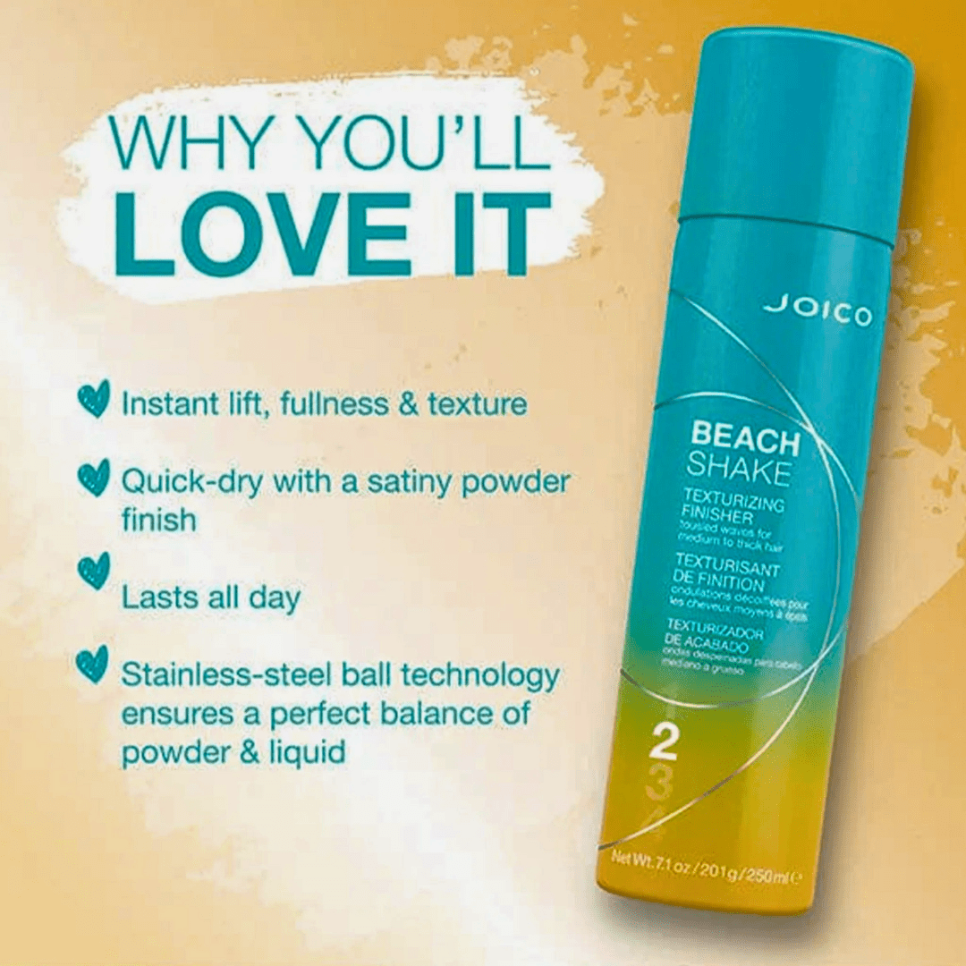 Joico Beach Shake Texturizing Finisher - benefits: lift, fullness and texture, quick-dry satiny finish, lasts all day