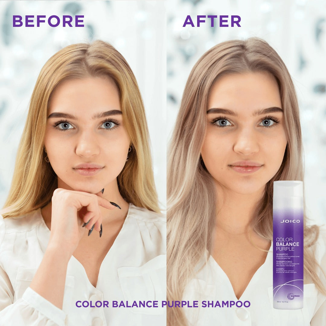 Joico Color Balance Purple Shampoo - before and after on blonde hair