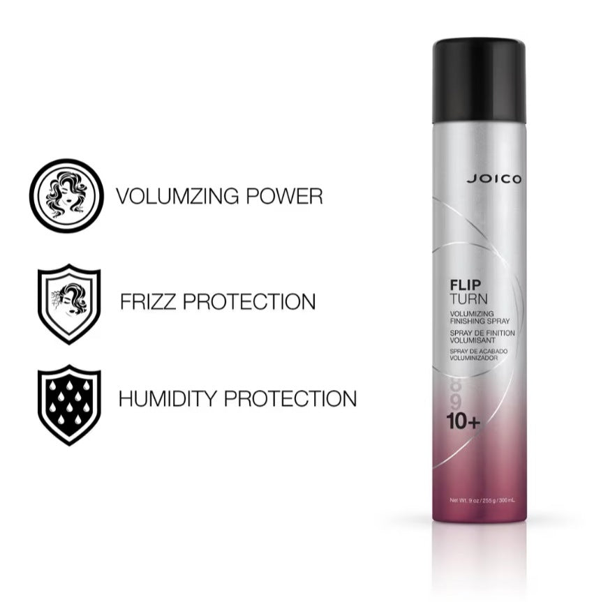 Joico Flip Turn Volumizing Finishing Spray - benefits: volumizing power, frizz and humidity protection