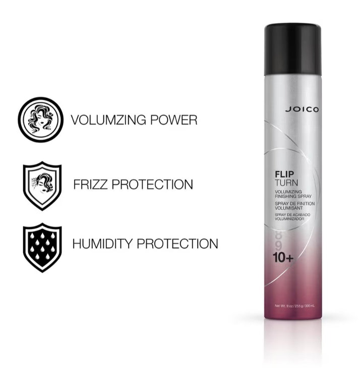 Joico Flip Turn Volumizing Finishing Spray - benefits: volumizing power, frizz and humidity protection