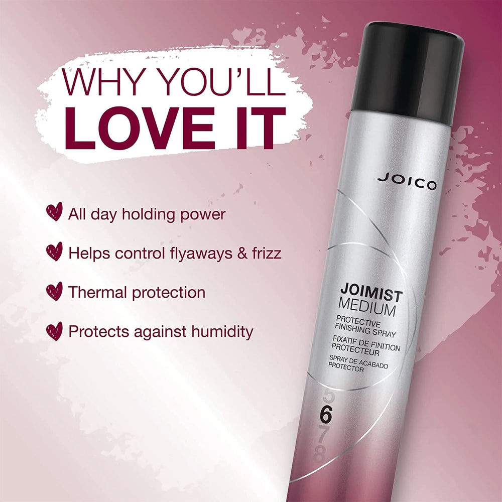 Joico JoiMist Medium Protective Finishing Spray - benefits: all-day hold, flyaway and frizz control, thermal and humidity protection