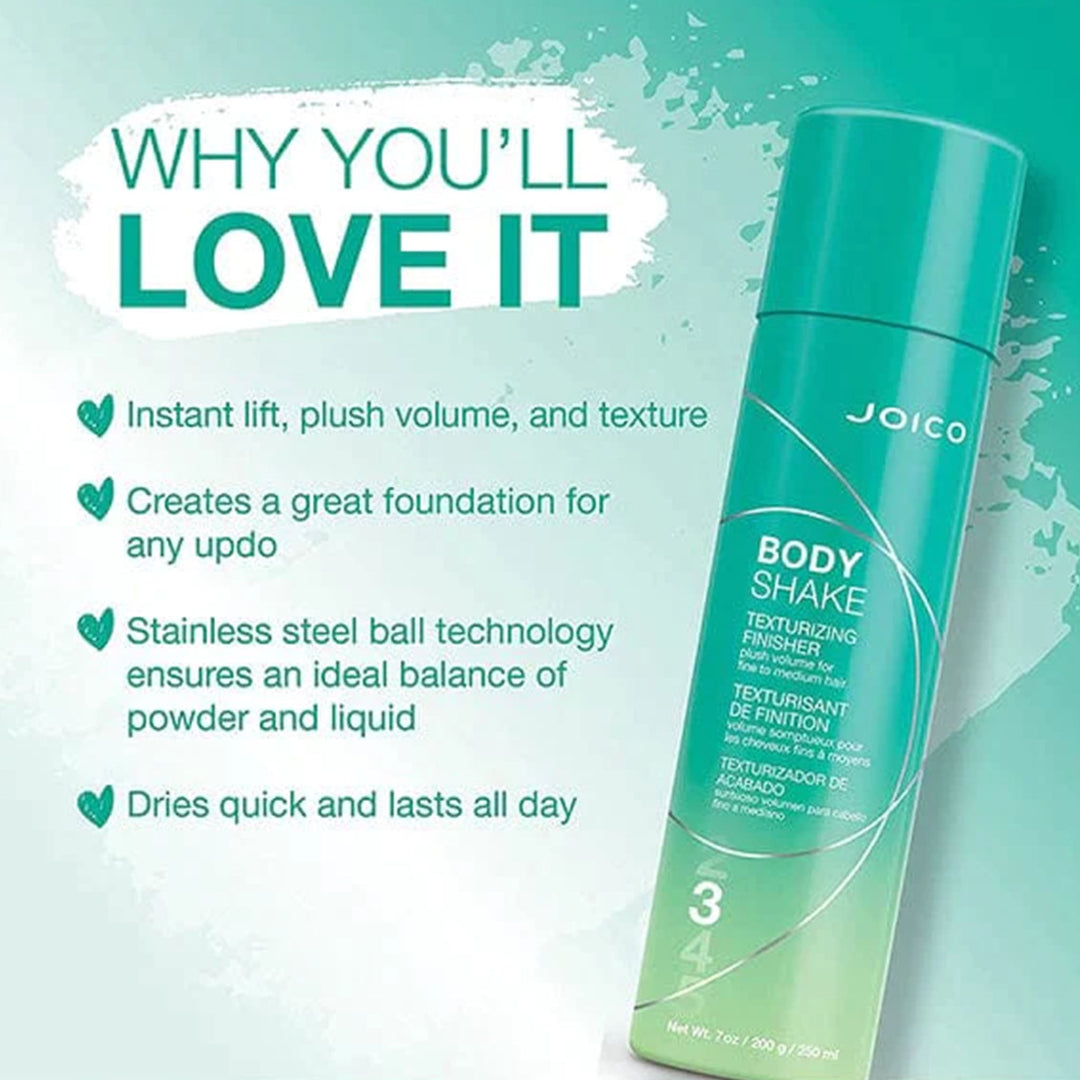 Joico Body Shake Texturizing Finisher - benefits: instant lift, plush volume and texture, updo foundation, stainless-steel ball technology