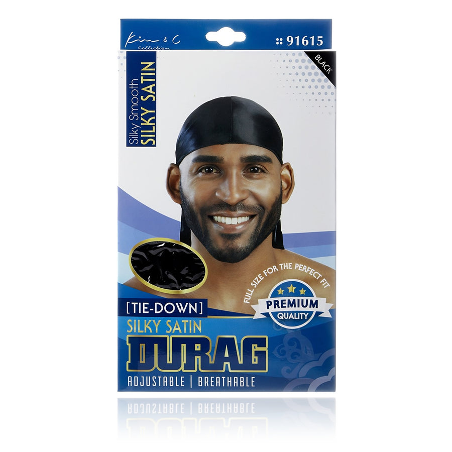 Kim & C Silky Satin Tie-Down Durag Black