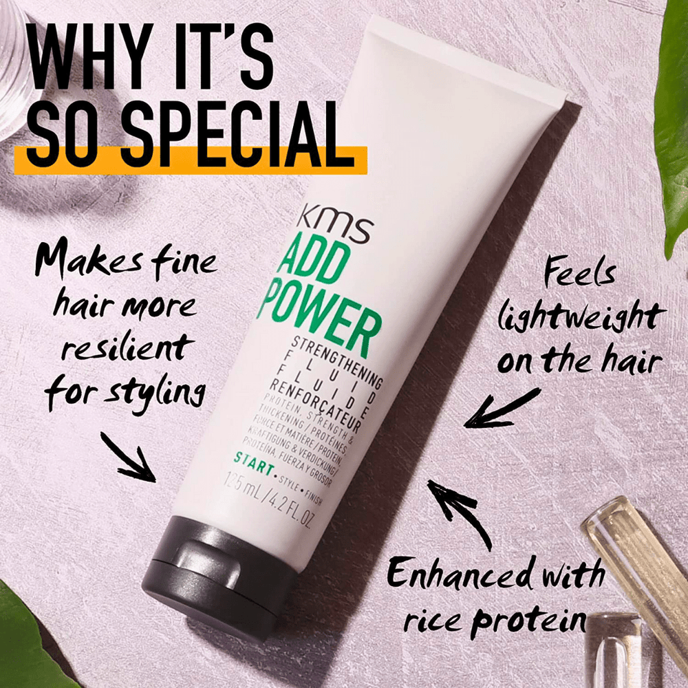 KMS Add Power Strengthening Fluid - why it's special: more resilient fine hair, lightweight feel, rice protein