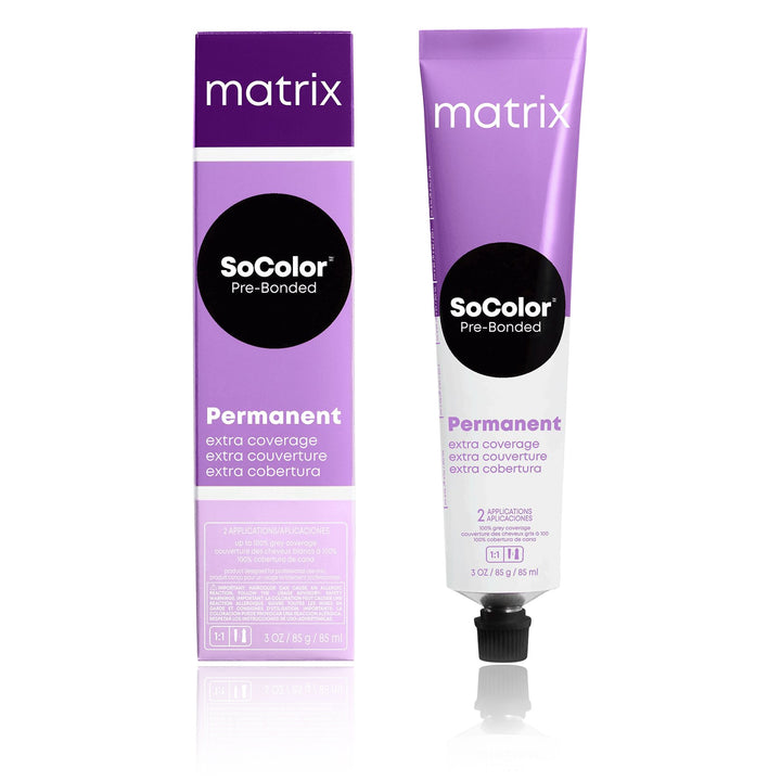 Matrix SoColor Pre-Bonded Extra Coverage and Dream Age permanent hair color box and tube