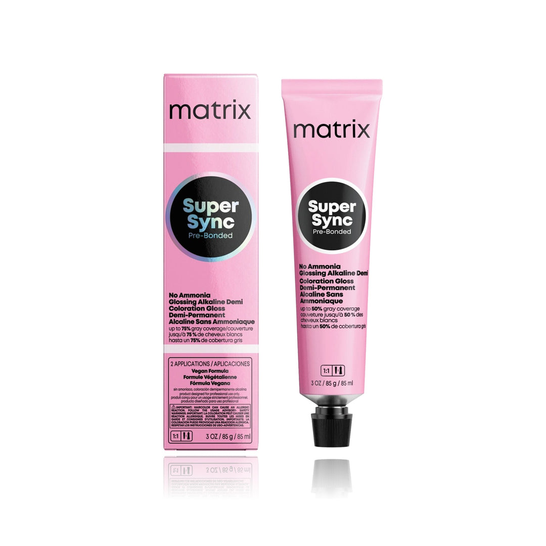 Matrix Super Sync Pre-Bonded demi-permanent hair color tube and box