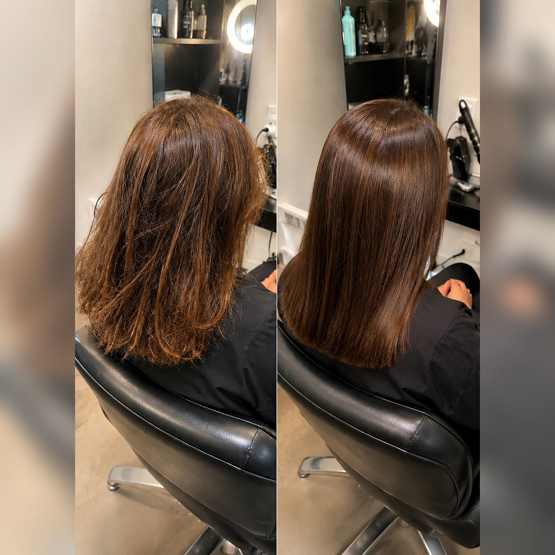 Mon Platin Koo Koo Keratin Treatment Effect - salon before and after on shoulder-length hair