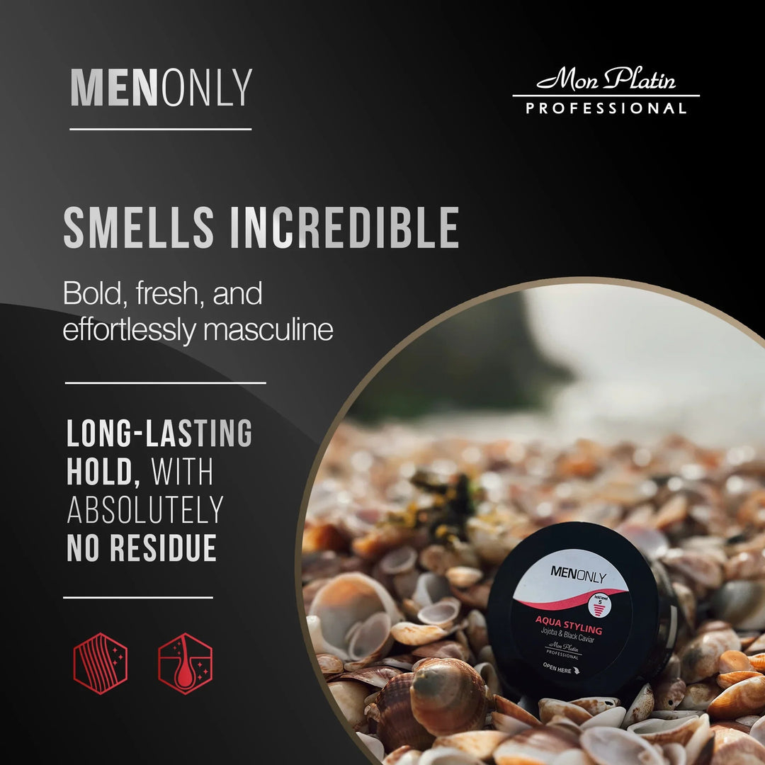 Mon Platin Men Only Aqua Styling Wax - long-lasting hold, no residue