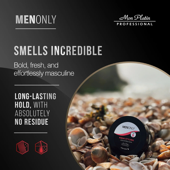 Mon Platin Men Only Aqua Styling Wax - long-lasting hold, no residue