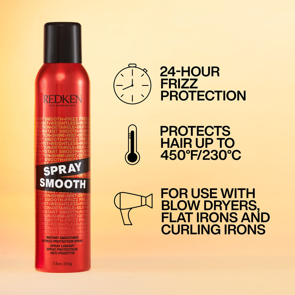 Redken Spray Smooth - benefits: frizz protection, heat protection to 450F/230C, for blow dryers, flat irons and curling irons