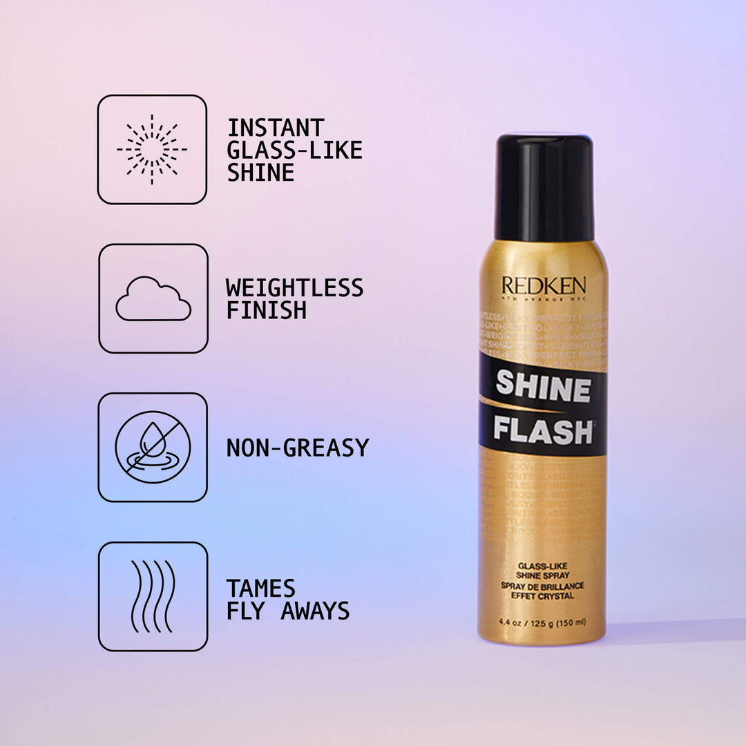 Redken Shine Flash - benefits: instant glass-like shine, weightless finish, non-greasy, tames flyaways