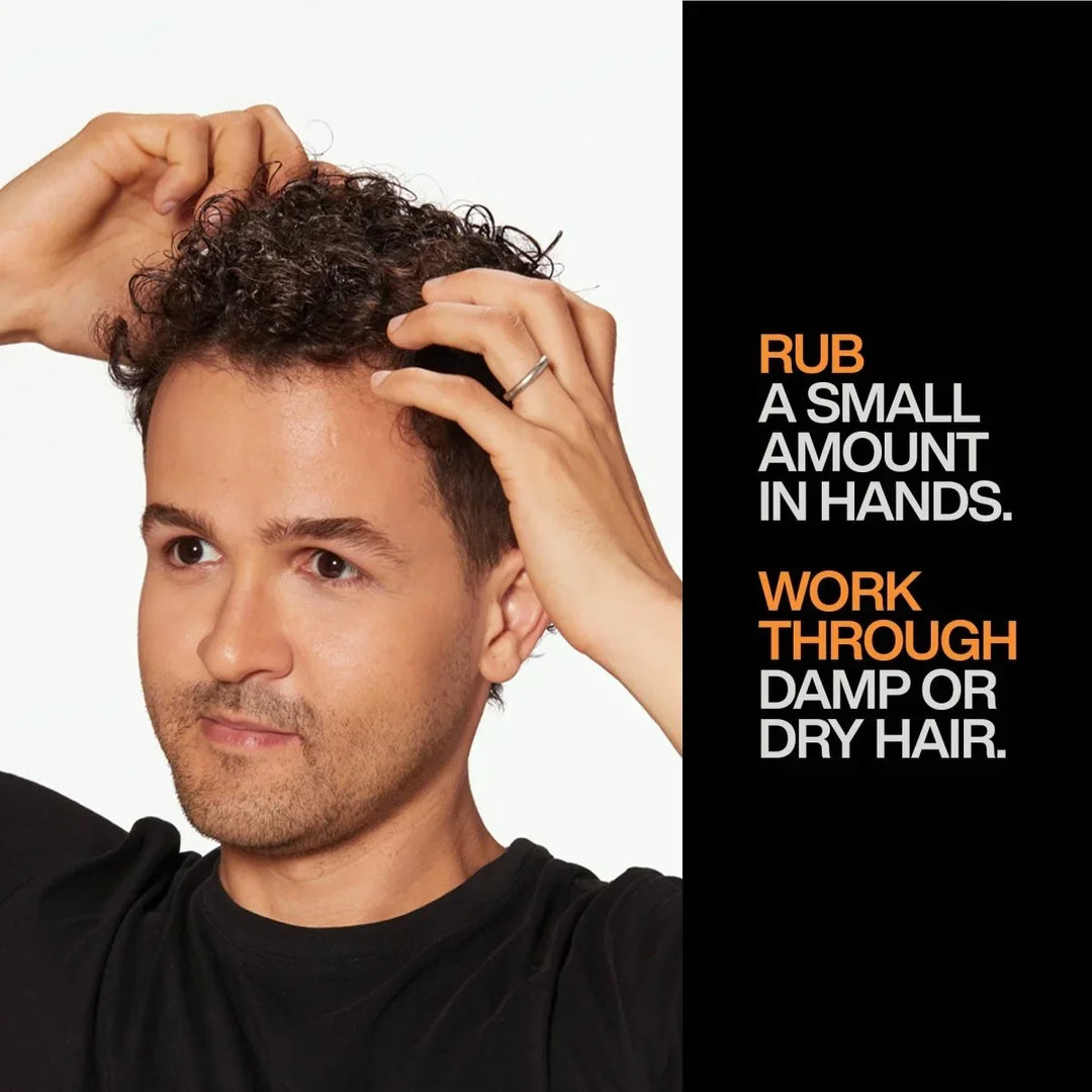 Redken Brews Work Hard Molding Paste - how to use: rub a small amount in hands, work through damp or dry hair