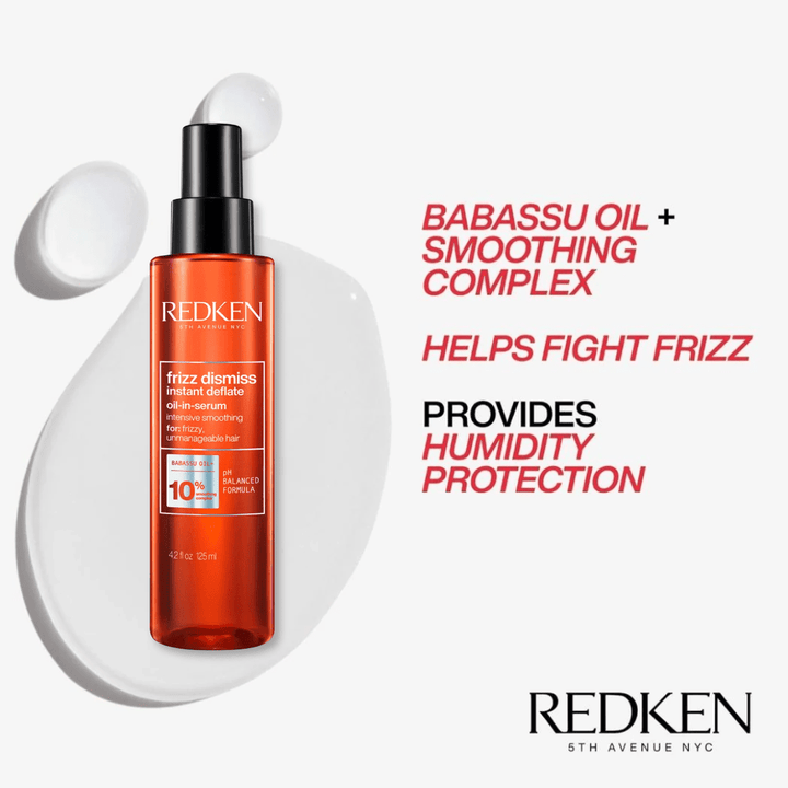 Redken Frizz Dismiss Instant Deflate Oil-In-Serum - babassu oil and Smoothing Complex texture for humidity protection