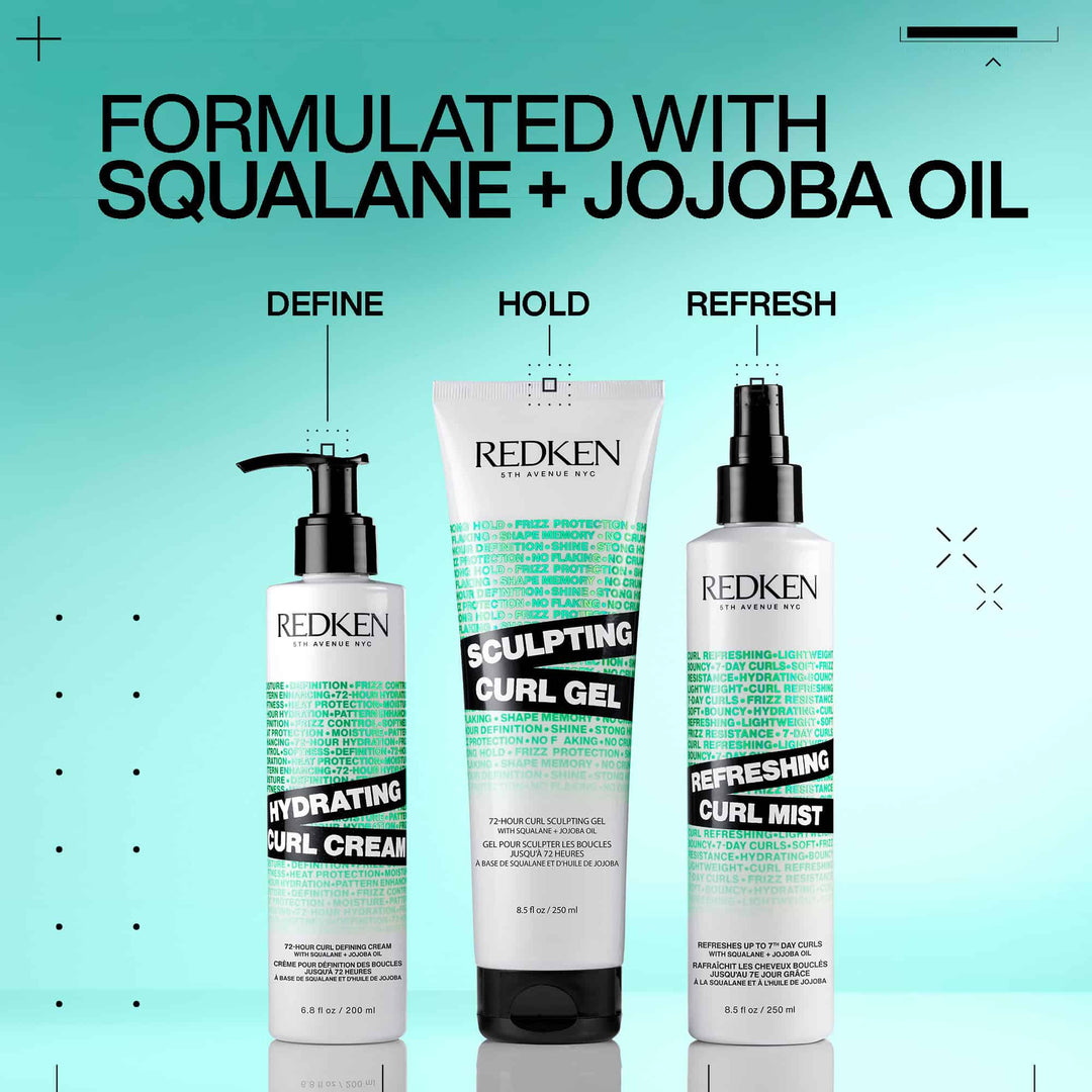 Redken curl styling regimen - Hydrating Curl Cream, Sculpting Curl Gel and Refreshing Curl Mist