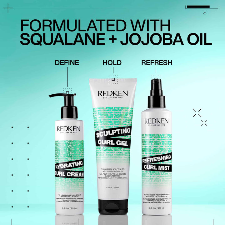 Redken curl styling regimen - Hydrating Curl Cream, Sculpting Curl Gel and Refreshing Curl Mist