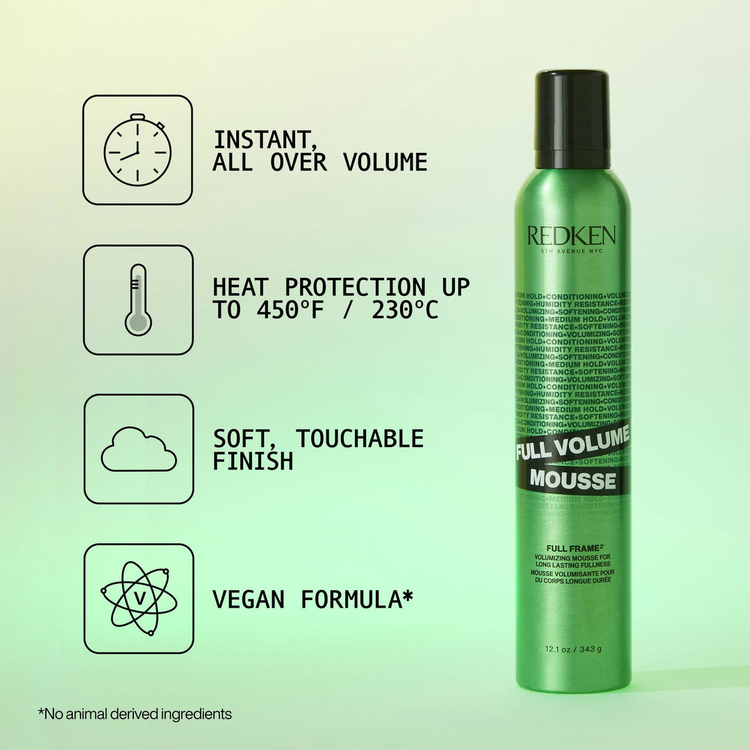 Redken Full Volume Mousse - volume, heat protection to 450F, soft finish