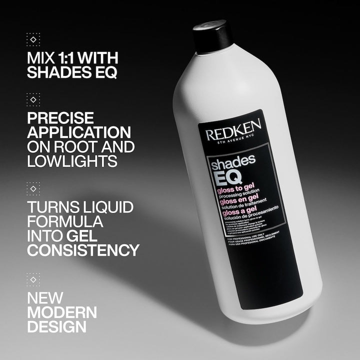 Redken Shades EQ Processing Solution for Precision Application - benefits: mix 1:1, precise root and lowlight application, turns gloss into gel