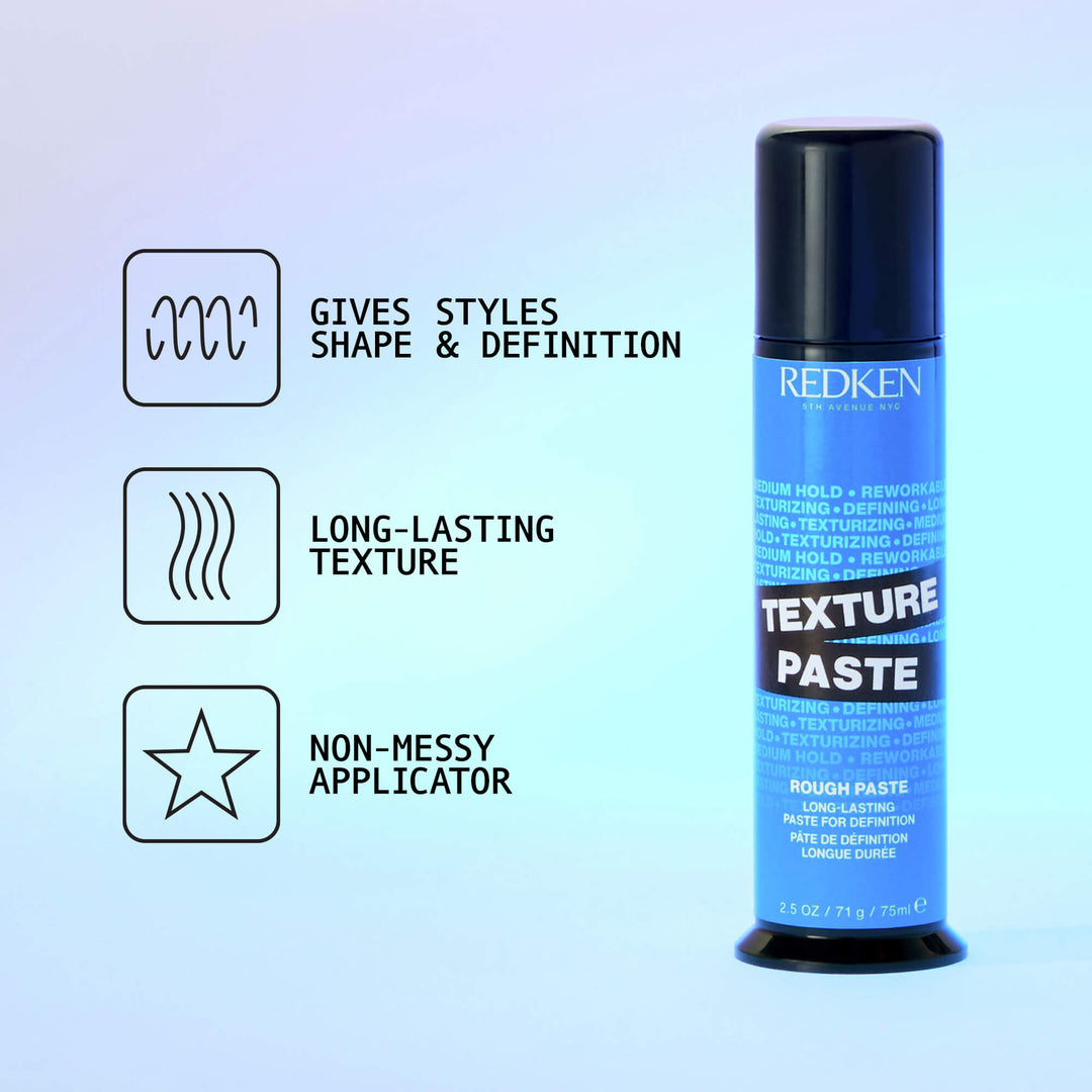 Redken Texture Paste - benefits: shape and definition, long-lasting texture, non-messy applicator