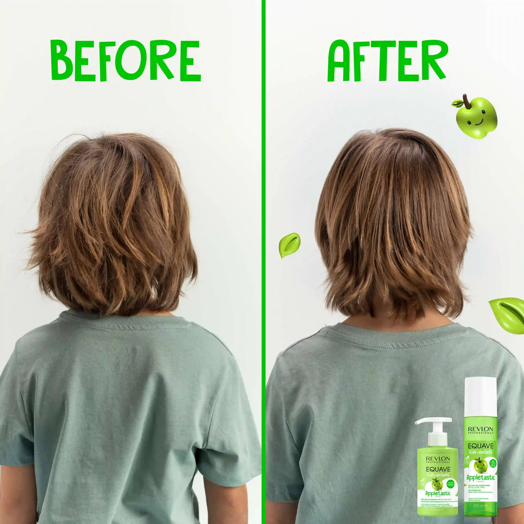 Revlon Equave Kids Detangling Conditioner Green Apple - before and after