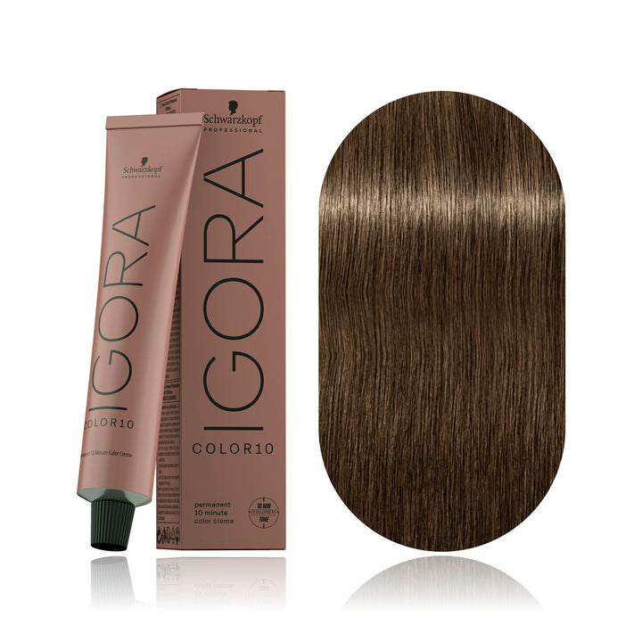Schwarzkopf IGORA Color10 6-0 Dark Blonde Natural 10-minute permanent hair color tube, box and hair swatch