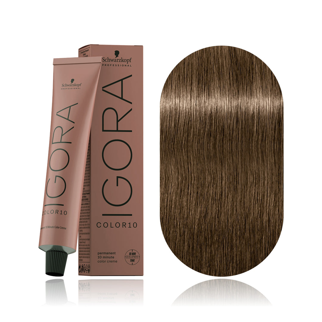 Schwarzkopf IGORA Color10 7-0 Medium Blonde Natural 10-minute permanent hair color tube, box and hair swatch