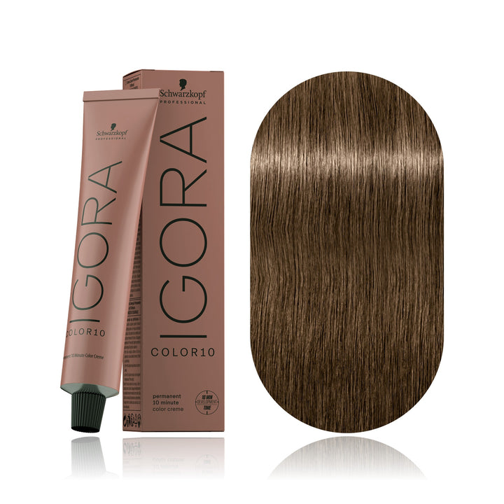 Schwarzkopf IGORA Color10 7-0 Medium Blonde Natural 10-minute permanent hair color tube, box and hair swatch