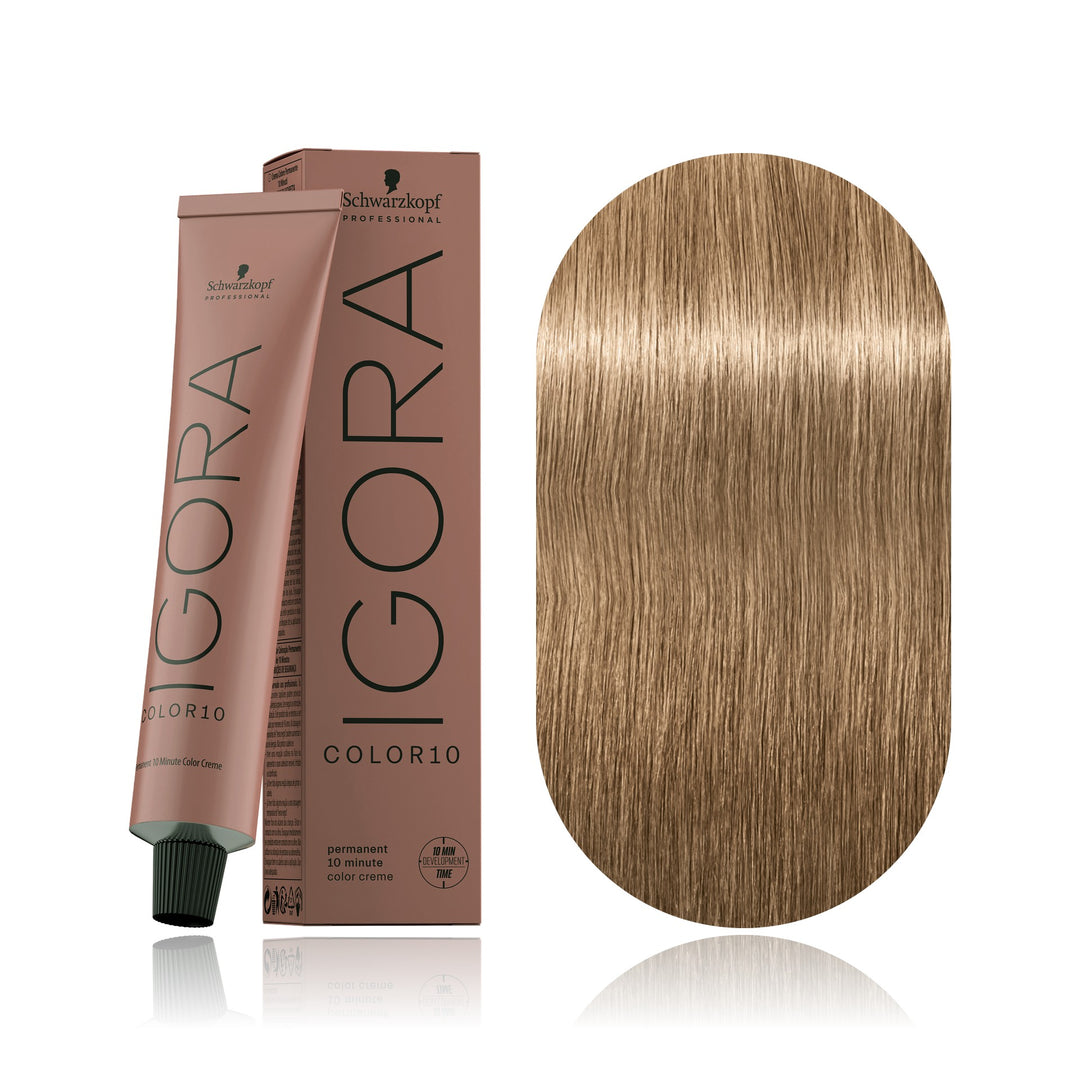 Schwarzkopf IGORA Color10 8-0 Light Blonde Natural 10-minute permanent hair color tube, box and hair swatch