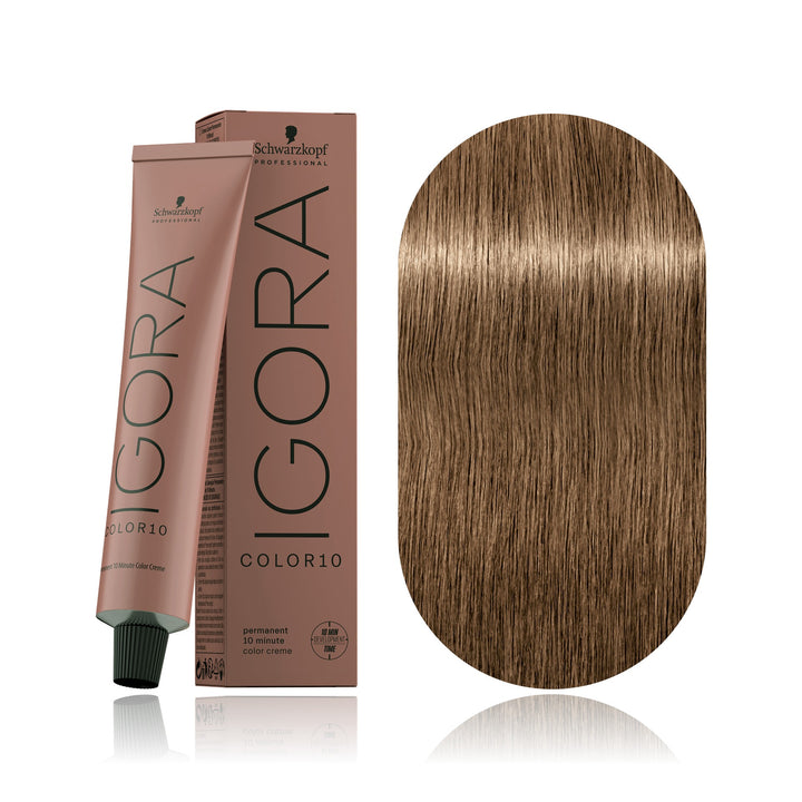 Schwarzkopf IGORA Color10 8-00 Light Blonde Natural Extra 10-minute permanent hair color tube, box and hair swatch