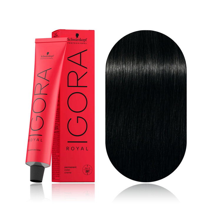 Schwarzkopf IGORA Royal 3-0 Dark Brown permanent hair color tube, box and hair swatch
