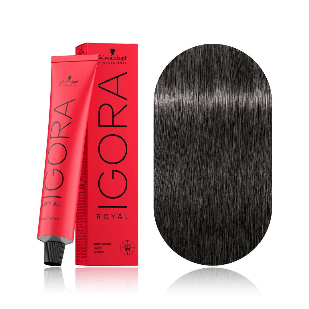 Schwarzkopf IGORA Royal 6-12 Dark Blonde Cendré Ash permanent hair color tube, box and hair swatch